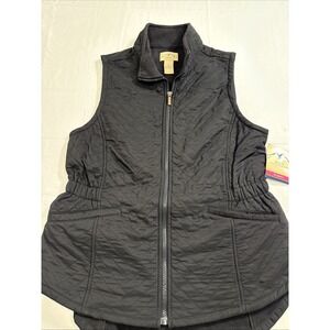 VEST QUILTED Blue Mountain WOMEN SMALL BLACK Sleeveless Zip Cinched Waist NWT
